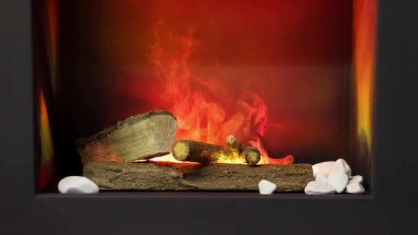 Artificial Fireplace Vapour Steaming Fire Effects Ceramic Wood Logs — Vídeos de Stock