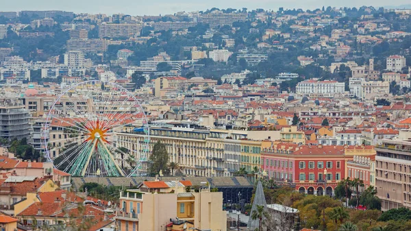 Nicea Francja Miejski Pejzaż Koło Ferris Zimowy Dzień — Zdjęcie stockowe