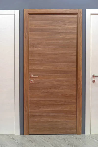 Uzavřený Brown Wood Domácí Interiér Pokoj Dveře — Stock fotografie