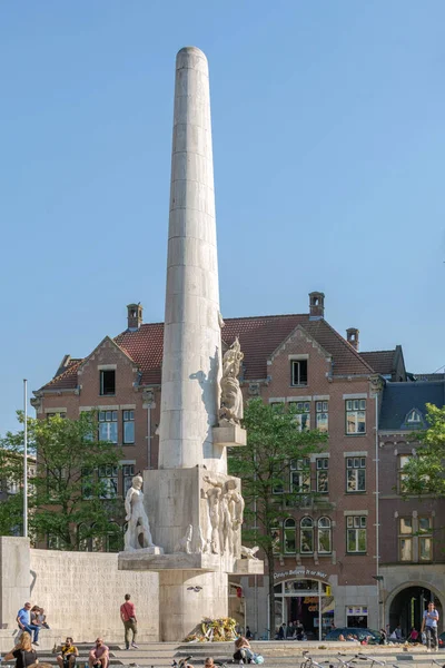 Amszterdam Hollandia 2018 Május White Travertine Monument Relief Sculpting National — Stock Fotó