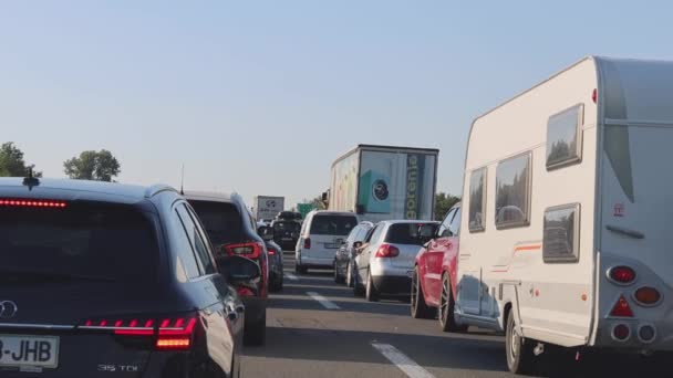 Nis Serbia August 2022 Highway Travel Traffic Congestion Summer Holiday — стокове відео