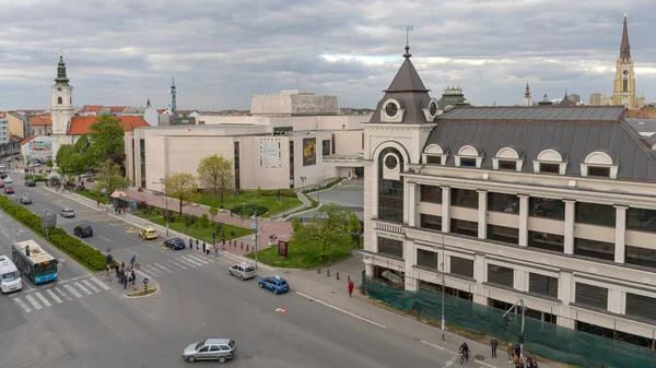 Újvidék Szerbia 2017 Április City Center Színház Templom Légi Kilátása — Stock Fotó