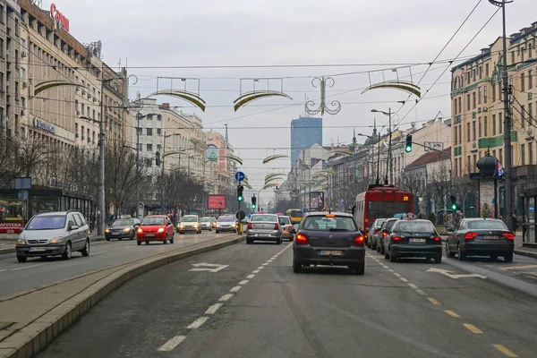 Belgrade Serbie 1Er Février 2017 Trafic Automobile Dans Rue Terazije — Photo