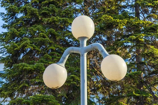 公园光夹具处的三个球灯杆 — 图库照片