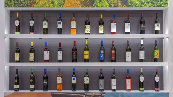 Belgrade Serbia February 2023 Serbian Wine Collection Display Shelf International — Stock Photo, Image