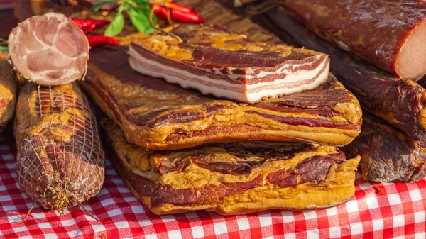 Lajes Carne Porco Bacon Market Stall — Fotografia de Stock