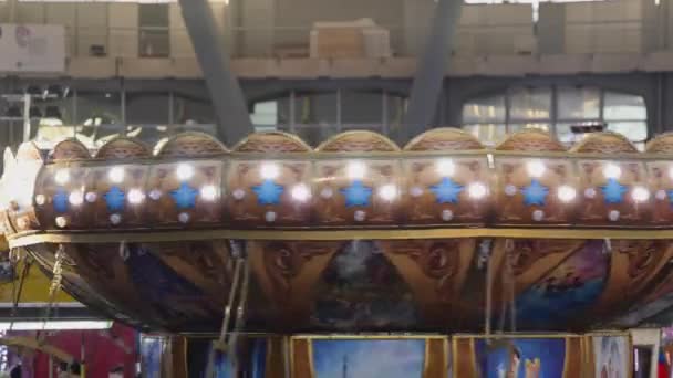 Carousel Fast Turning Amusement Park Hall — Stock Video