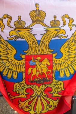 Moskova, Rusya Federasyonu - 13 Mayıs 2017: Rusya Bayrak Sembolünde Çifte Altın Kartal Arması.