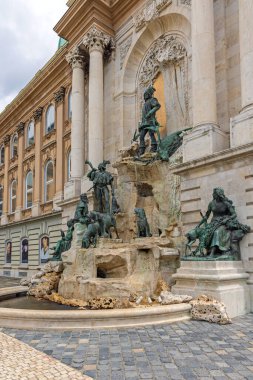 Budapest, Hungary - July 31, 2022: Bronze Fountain of King Matthias at Buda Castle First District Historic Landmark.