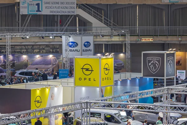 베오그라드 세르비아 Subaru Opel Peugeot Cars Manufacturer Stands Motor Expo — 스톡 사진