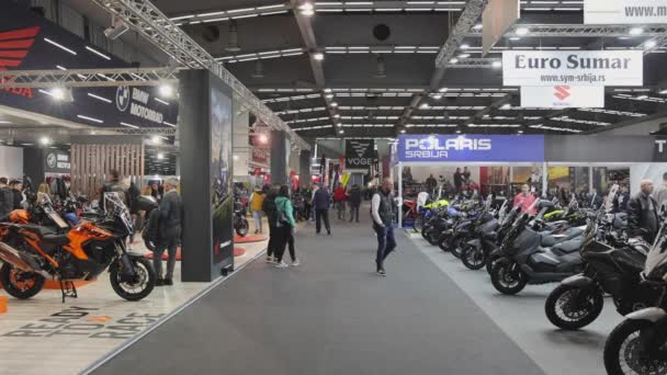 Belgrado Serbia Marzo 2023 Nuovi Motocicli Alla Fiera Internazionale Moto — Video Stock