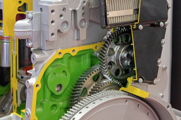 Rotationsgetriebe Bei Großen Lkw Dieselmotoren Aus Nächster Nähe — Stockfoto