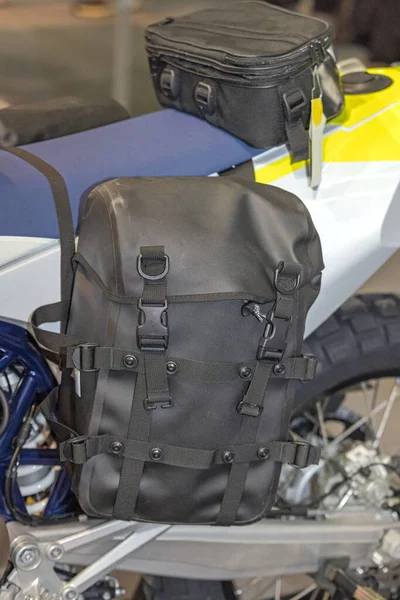 Black Waterproof Soft Panniers Bag Мотоцикле Adventure — стоковое фото