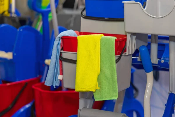 Microfiber Cloth Janitors Trolley Cart Cleaning Equipment — стокове фото