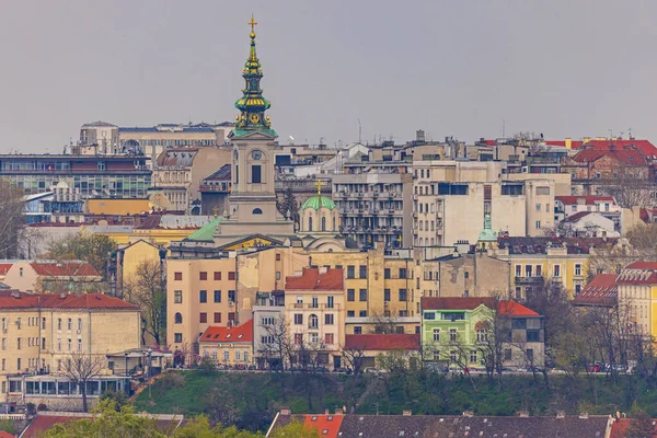 Vista Aérea Torre Igreja Principal Velha Primavera Belgrado — Fotografia de Stock