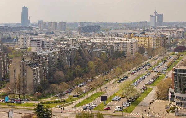 Nieuw Belgrado Cityscape Panorama Lente Zondag Luchtfoto — Stockfoto