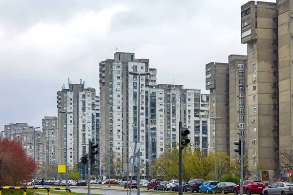 Beton Altbauten Brutalismus Architektur Neuen Belgrader Straßenblick — Stockfoto