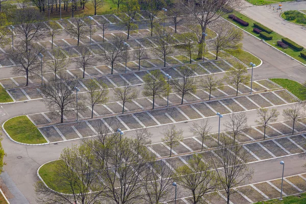 Luchtfoto Van Een Lege Parkeerplaats Lente Europa — Stockfoto