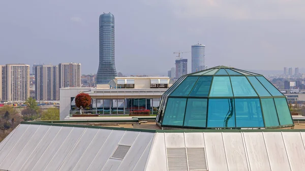 Θόλος Γυαλιού Στο Rooftop Building Skylight City View — Φωτογραφία Αρχείου
