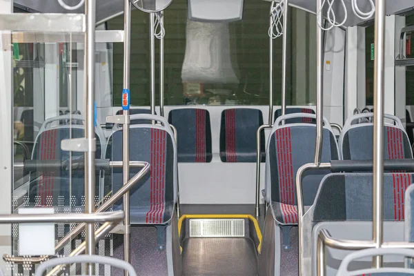 Autobus Pubblico Sedili Imbottiti Interni Moderni Trasporto Urbano — Foto Stock