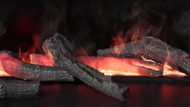 薪ログで暖炉蒸し効果クラシックホームデコレーション — ストック動画