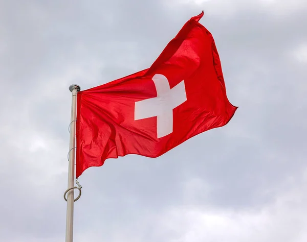 Ljus Röd Flagga Schweiz — Stockfoto
