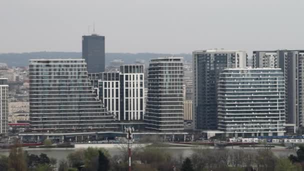 Belgrado Waterfront Downtown Sava River Spring Cityscape Panorama Capital Sérvia — Vídeo de Stock