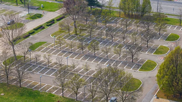 Leere Parkplätze Freier Platz Beim Europäischen Frühling Aus Der Luft — Stockfoto