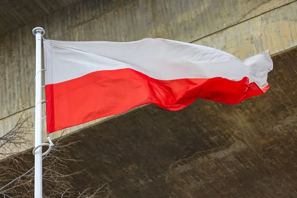 Bandera Nacional Polonia Frente Estructura Hormigón — Foto de Stock