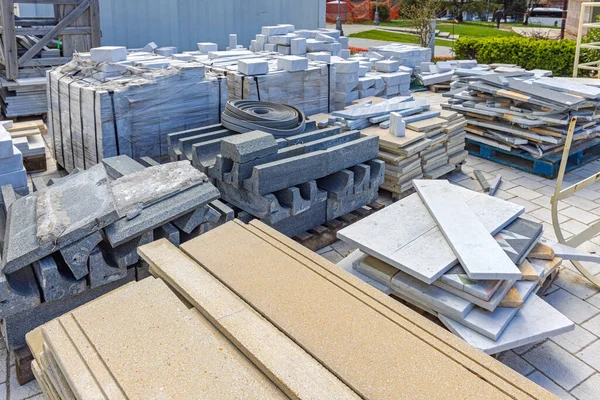 Blok Batu Marmer Situs Konstruksi Pallet Material — Stok Foto