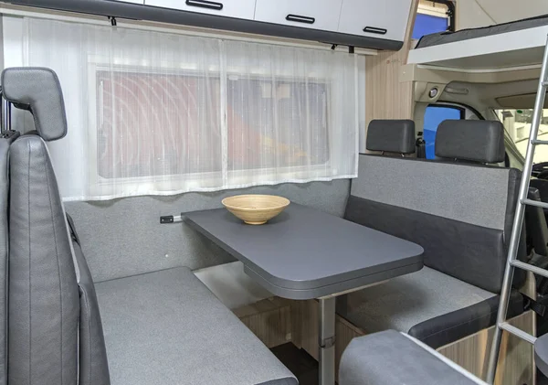 Zitplaats Voor Vier Personen Camper Recreational Vehicle Grey Interior — Stockfoto
