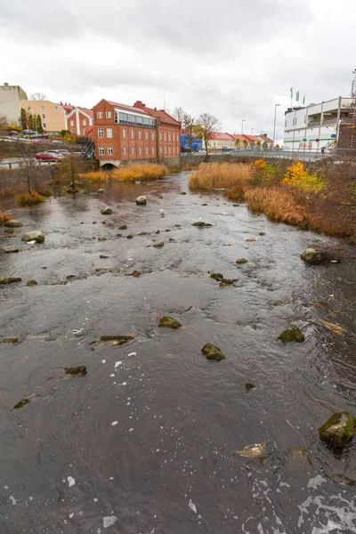 Stromstad Sweden November 2016 Wide Shallow River Stromsan Rainy Fall — Stock Photo, Image