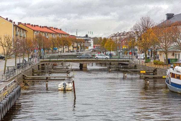Stromstad Švédsko Listopadu 2016 Mosty Přes Řeku Stromsan Deštivém Podzimním — Stock fotografie