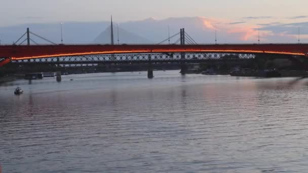 Nombreux Ponts Sur Rivière Sava Belgrade Crépuscule — Video
