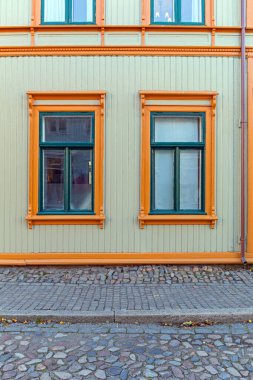 Tahta Ev Fredrikstad Norveç Sarı Çerçeve Penceresi