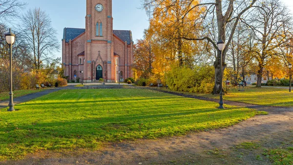 Gotische Kerk Stadspark Fredrikstad Noorwegen Herfstochtend — Stockfoto