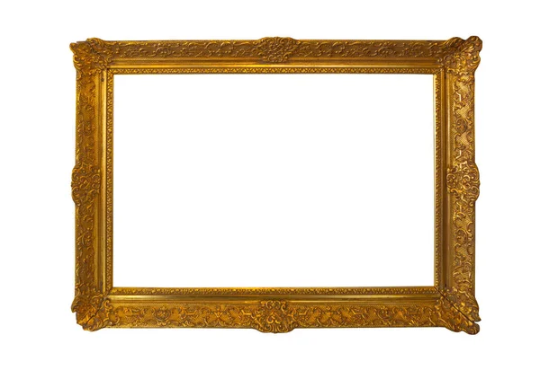 Gravado Gold Picture Frame Isolado Espaço Cópia — Fotografia de Stock