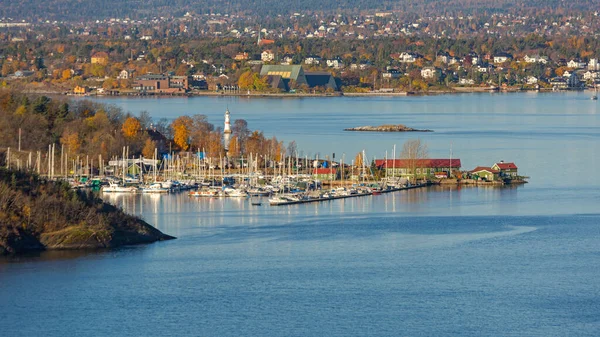 Yachthafen Auf Der Insel Hovedoya Norwegen Herbsttag — Stockfoto
