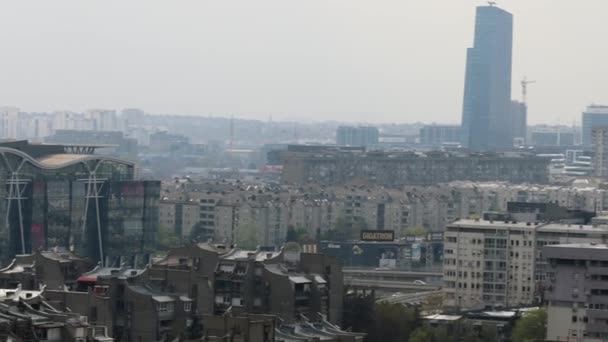 Nieuw Belgrado Stad Panorama Lente Zondag Luchtfoto — Stockvideo