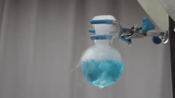 Experimento Frasco Azul Hielo Seco Proyecto Ciencias Laboratorio — Vídeos de Stock