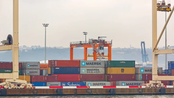 Koper Slovenia Gennaio 2017 Stack Shipping Containers Cargo Port Dock — Foto Stock