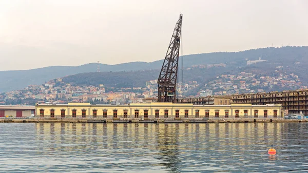 Muelle Histórico Viejo Puerto Grúa Trieste Italia Día Invierno —  Fotos de Stock