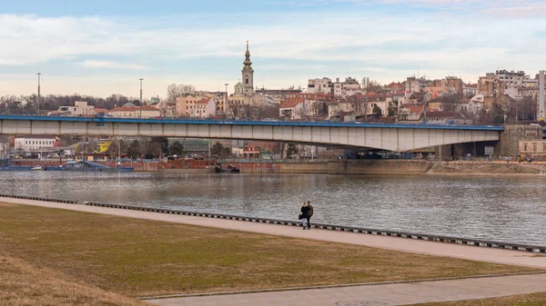 Belgrado Sérvia Fevereiro 2017 Bridge Branko River Sava Winter Day — Fotografia de Stock