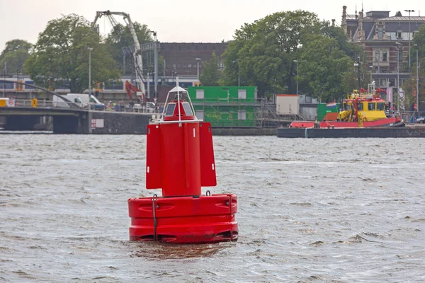 Červená Navigační Bóje Kanálu Amsterdamu Nizozemsko — Stock fotografie