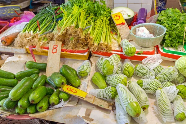 Świeże Zielone Warzywa Azjatyckim Rynku Rolnym — Zdjęcie stockowe