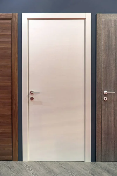 Uzavřený Bílý Dřevo Domácí Interiér Pokoj Dveře — Stock fotografie