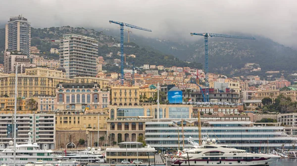 Monaco Február 2016 Két Daru Építési Telek Városközpontban Hideg Téli — Stock Fotó