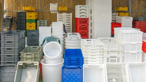 Cajas Agricultura Cajas Plástico Para Envío Mercancías Entrega —  Fotos de Stock