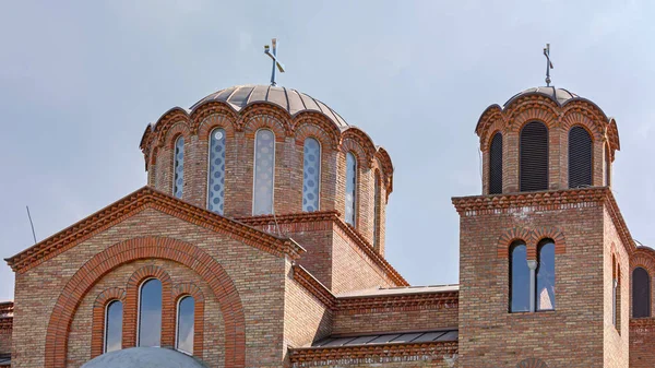 Pomarańczowe Cegły Budowa Cerkwi Prawosławnej Zemun Serbia — Zdjęcie stockowe