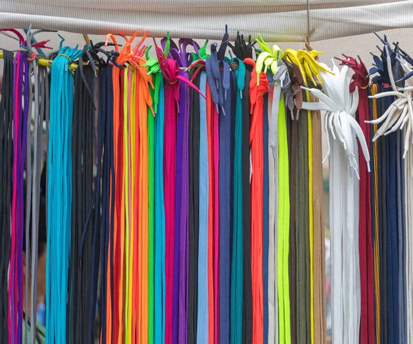 Many New Colourful Shoe Strings Laces Hanging — Stock Photo, Image